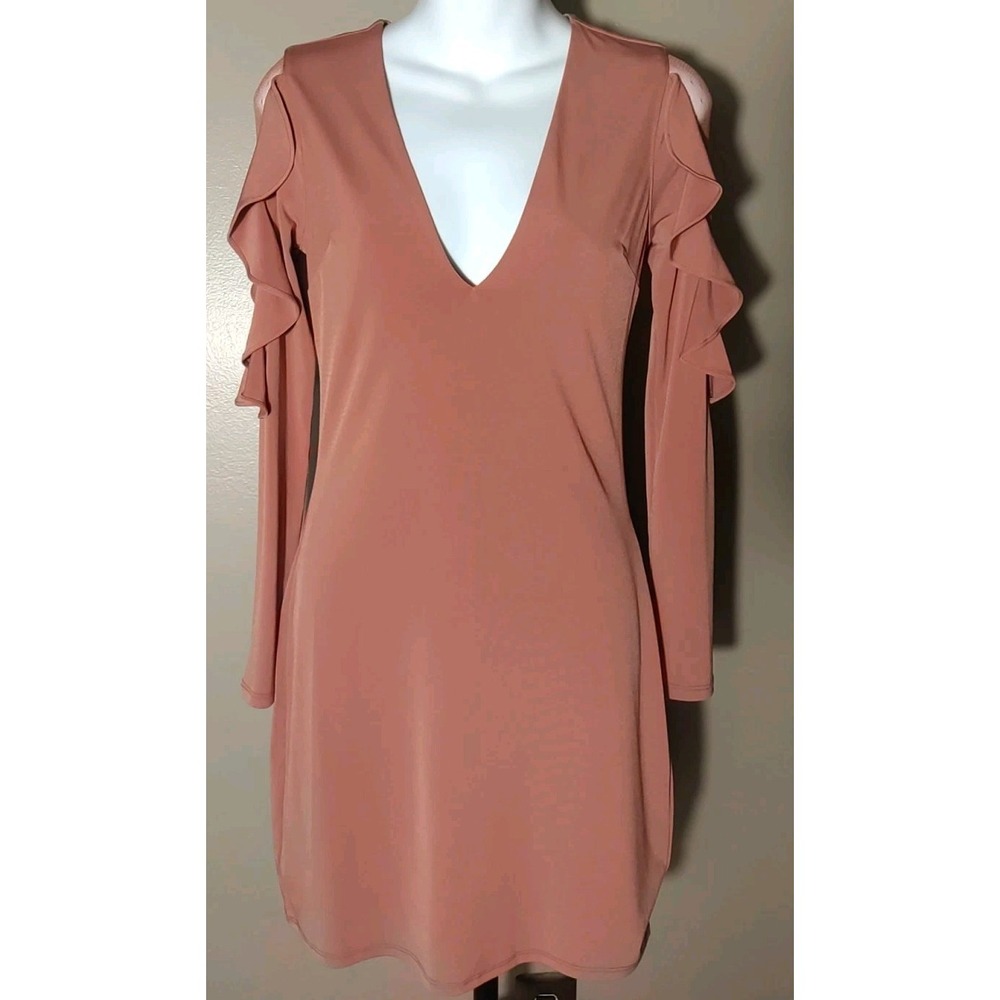 Express Women Mauve V Neck‎ Lace Waterfall Sleeves Mini Dress Size Xsmall